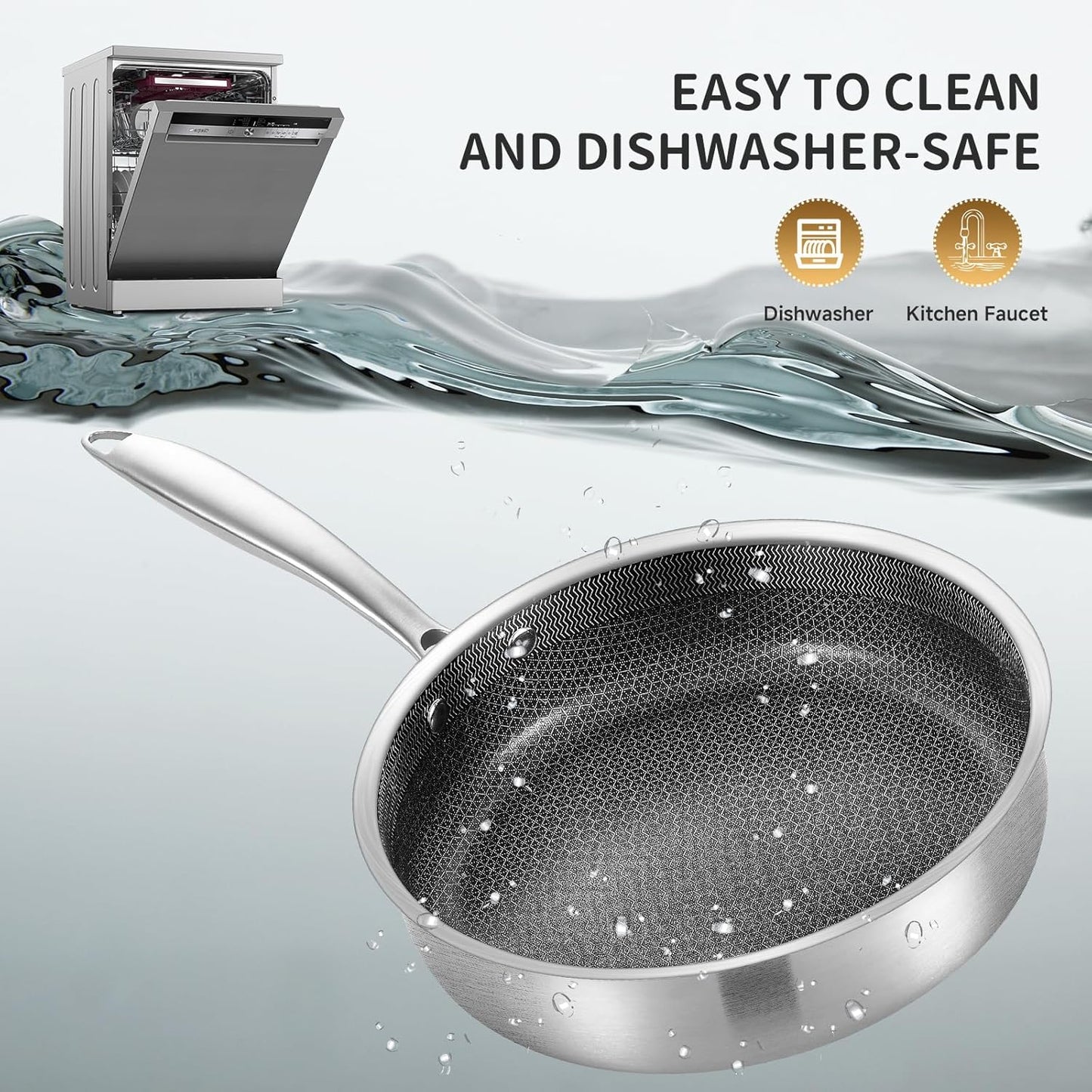 LOLYKITCH 3 Quarts Hybrid Stainless Steel Nonstick Sauté Pan,Skillet,10 Inch Induction Deep Frying Pan,Dishwasher and Oven Safe,Riveted Handle.