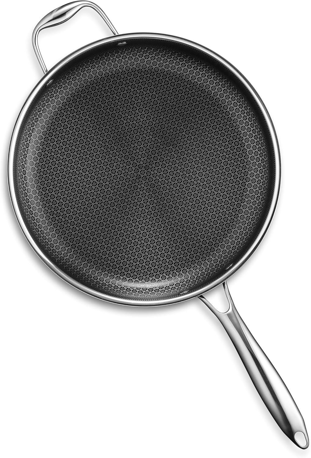 HexClad Hybrid Nonstick 4.5-Quart Deep Sauté Pan with Tempered Glass Lid, Stay-Cool Handle, Dishwasher-Friendly, Oven-Safe Up to 900°F, Induction Ready, Compatible with All Cooktops