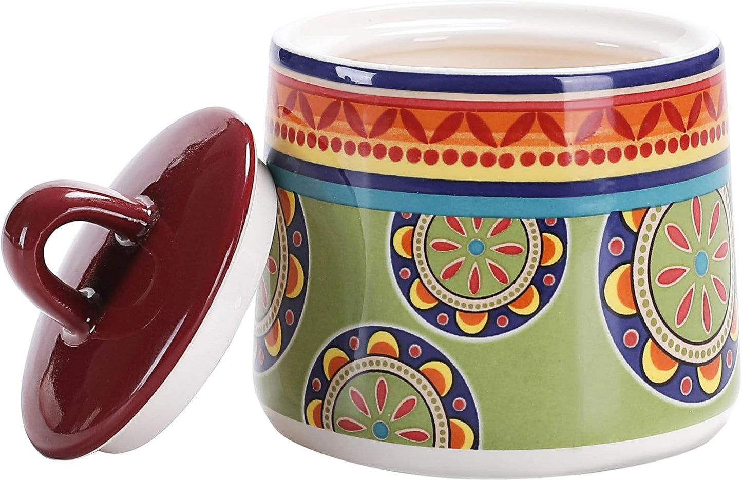 Bico Tunisian Ceramic Sugar and Creamer Set, Sugar Bowl with Lid, Cute Container for Coffee Bar, Kitchen Countertop Accessories, Microwave and Dishwasher Safe
