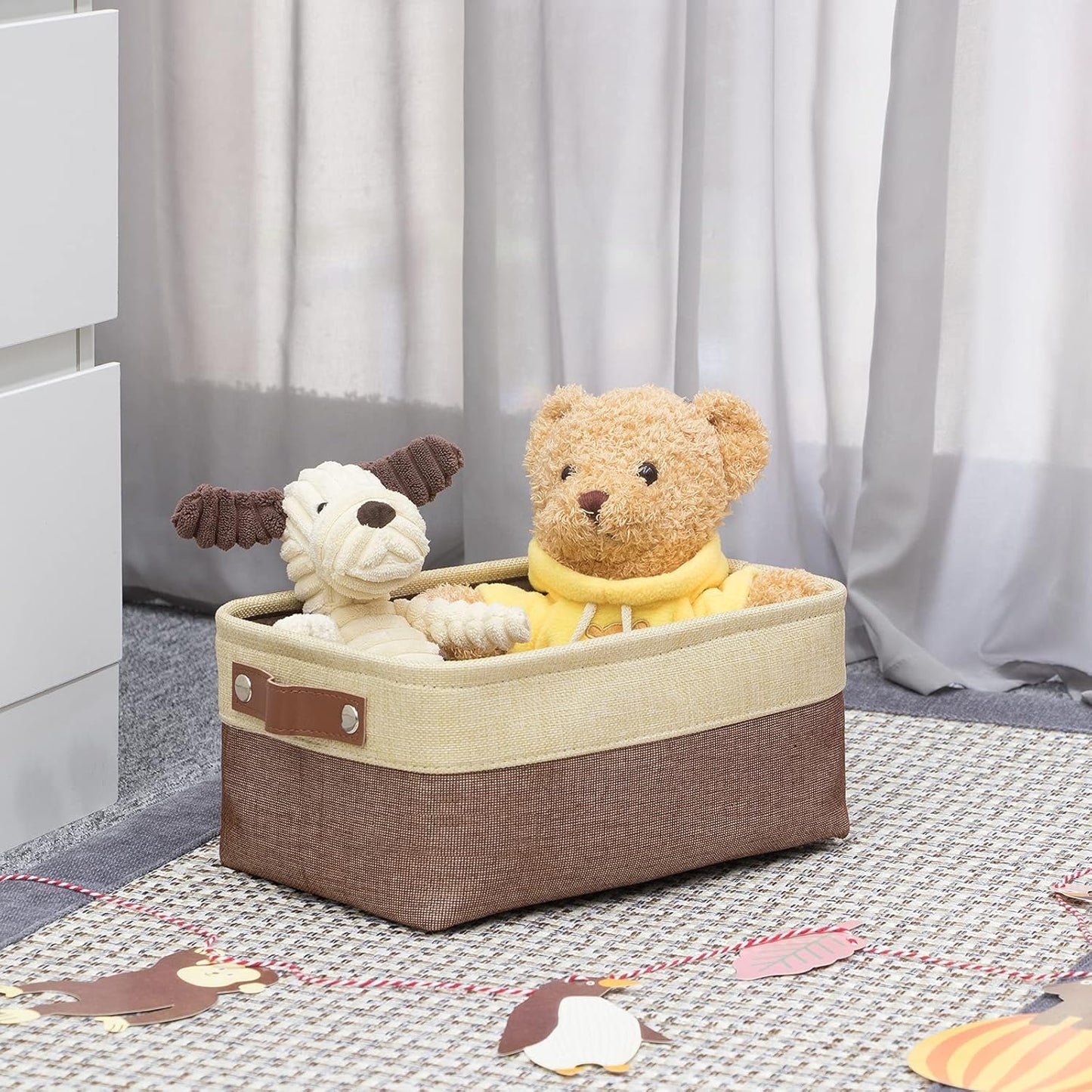 HNZIGE Foldable Fabric Storage Baskets for Shelves(6pack) Small Bins with Handles, Canvas Baskets for Gifts Empty With Handles for Closet Nursery Home Shelves Toy (Gold&Brown, 11.8" x 7.8" x 5.1")