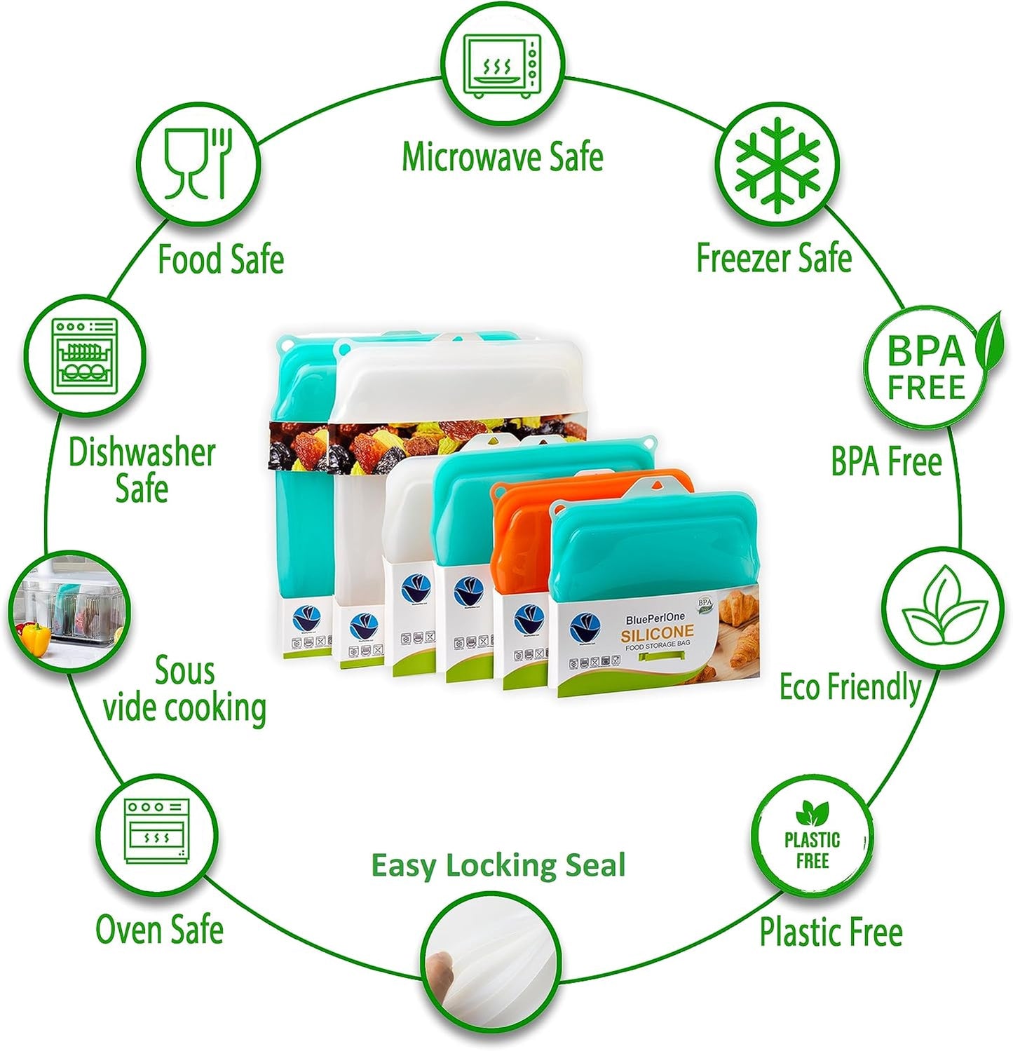 2-XL 100% Silicone Reusable Storage Bags - Freezer, Eco-Friendly, Food-Grade, Leak-Proof Zipper - For Food Storage (Two-1/2 Gal / 8 Cups)