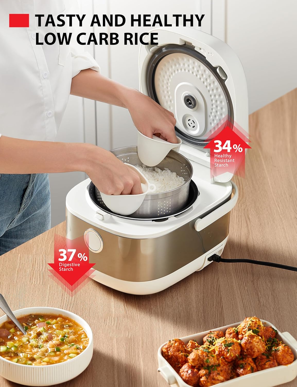 TOSHIBA Induction Heating Rice Cooker - Low Carb, Low Sugar, Digital Steamer, 5.5 Cups (Uncooked), 8 Cooking Functions, 24H Timer & Auto Keep Warm, Silvery white