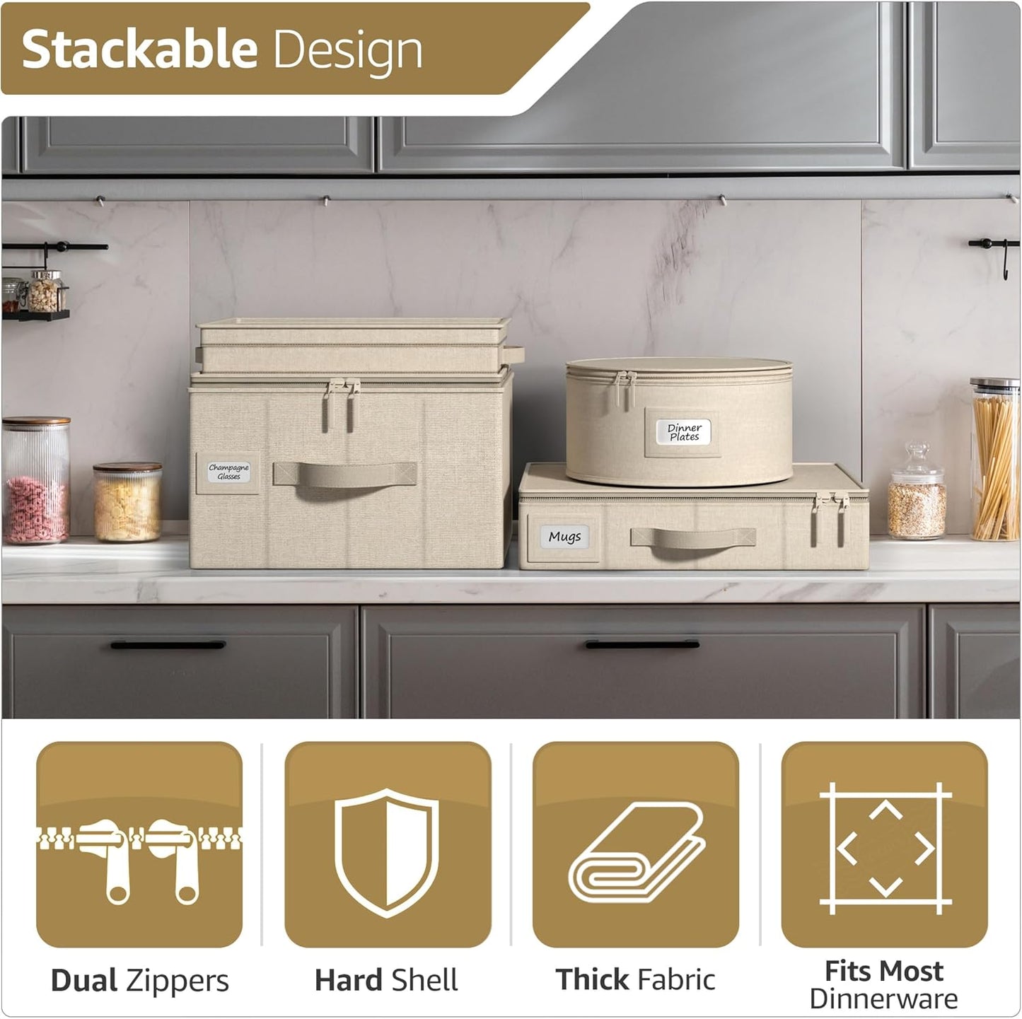 Sorbus China Storage Containers – Dinnerware Organizer for Champagne Flute Glasses with Lid (Holds Service for 12) with Felt Protectors – 13" x 10" x 10.6"