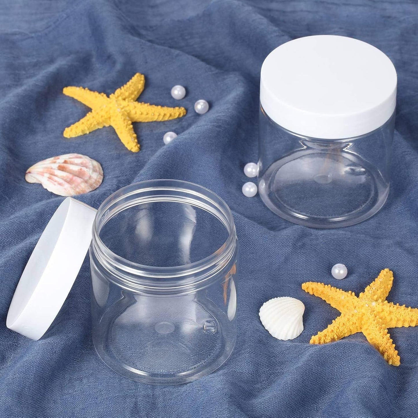 SATINIOR 6 Pack 8 oz Plastic Jars Containers with Lids Wide-mouth Refillable Leakproof Reusable Round Empty Jars for Travel Cosmetic Dry Food Spice Candy Cookie Home Kitchen Organizing(White)