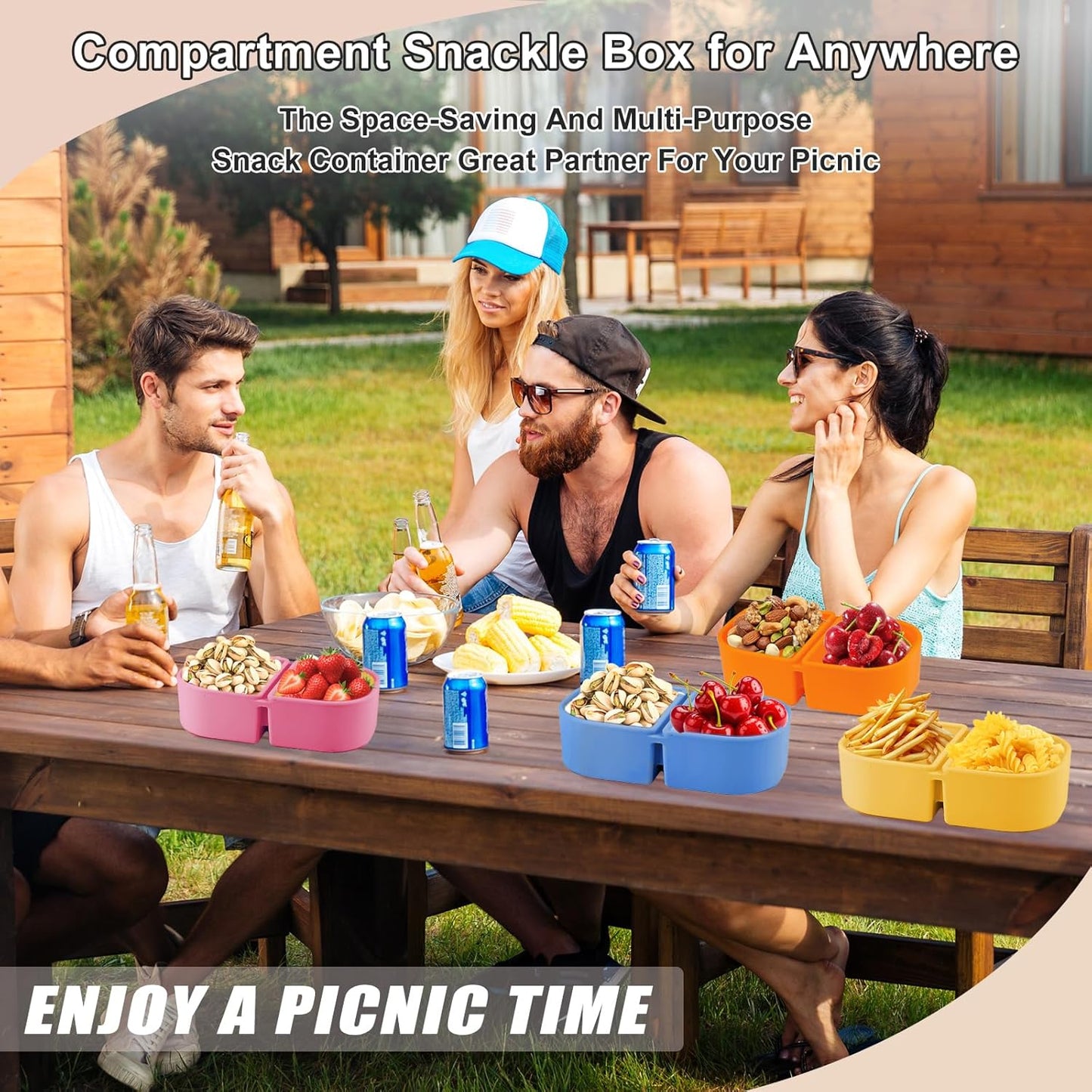 2/3/4Pack 8 oz Reusable Silicone Snack Containers with Lids, Mini Containers 2 Compartments Snackle Box for Kids & Adults, Portable Silicone Food Storage Box for Picnic, School, Office (8oz-2C-4Pcs)