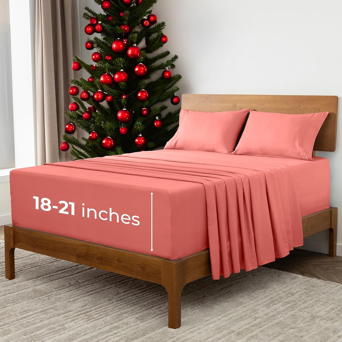 Mellanni Extra Deep Full Sheets - 4 PC Iconic Collection Bedding - Hotel Luxury, Ultra Soft, Cooling Bed Sheets - Wrinkle, Fade, Stain Resistant (Full, Coral)