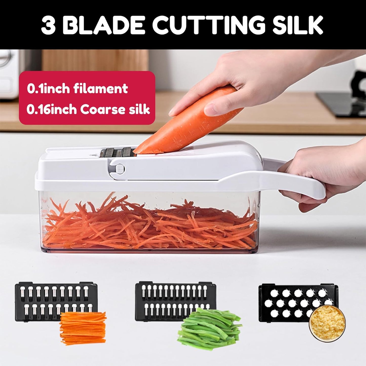 Vegetable Chopper,25 in 1 Multifunctional Food Chopper with Container,Kitchen Vegetable Slicer Dicer Cutter,Veggie Chopper Fruit Salad Potato,13 Blade Stainles Steel Blades（White）