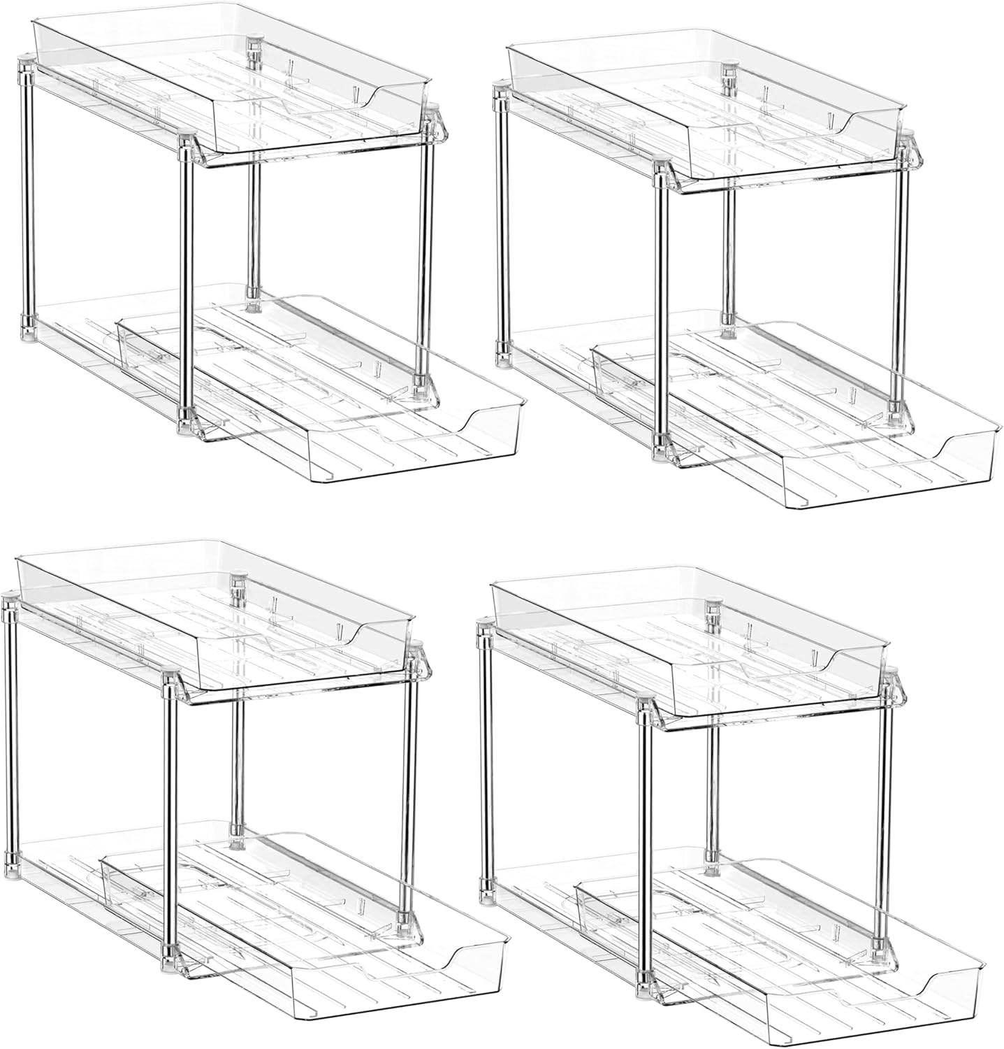 JLKDQ 4 Pack Bathroom Under Sink Organizers and Storage, 2-Tier Pull Out Medicine Cabinet Organizing- Kitchen, Pantry, Medicine Storage Bins, Vanity Makeup.(Clear,10.63" L x 8.0" W x 8.46" H).