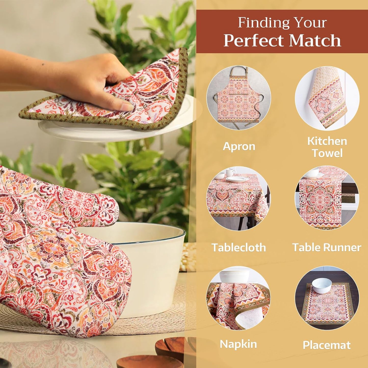 Maison d' Hermine Pot Holders Set 100% Cotton Heat Resistant Potholders 8" x 8" Hot Pads with Loop BBQ, Cooking, Baking, Grilling, Kitchen, Handling Hot Pans (Pack of 2, Damask)