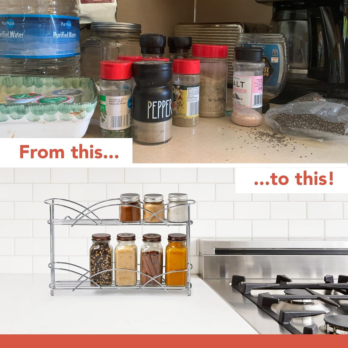 Spectrum Diversified Countertop 2-Tier Spice Rack, Chrome