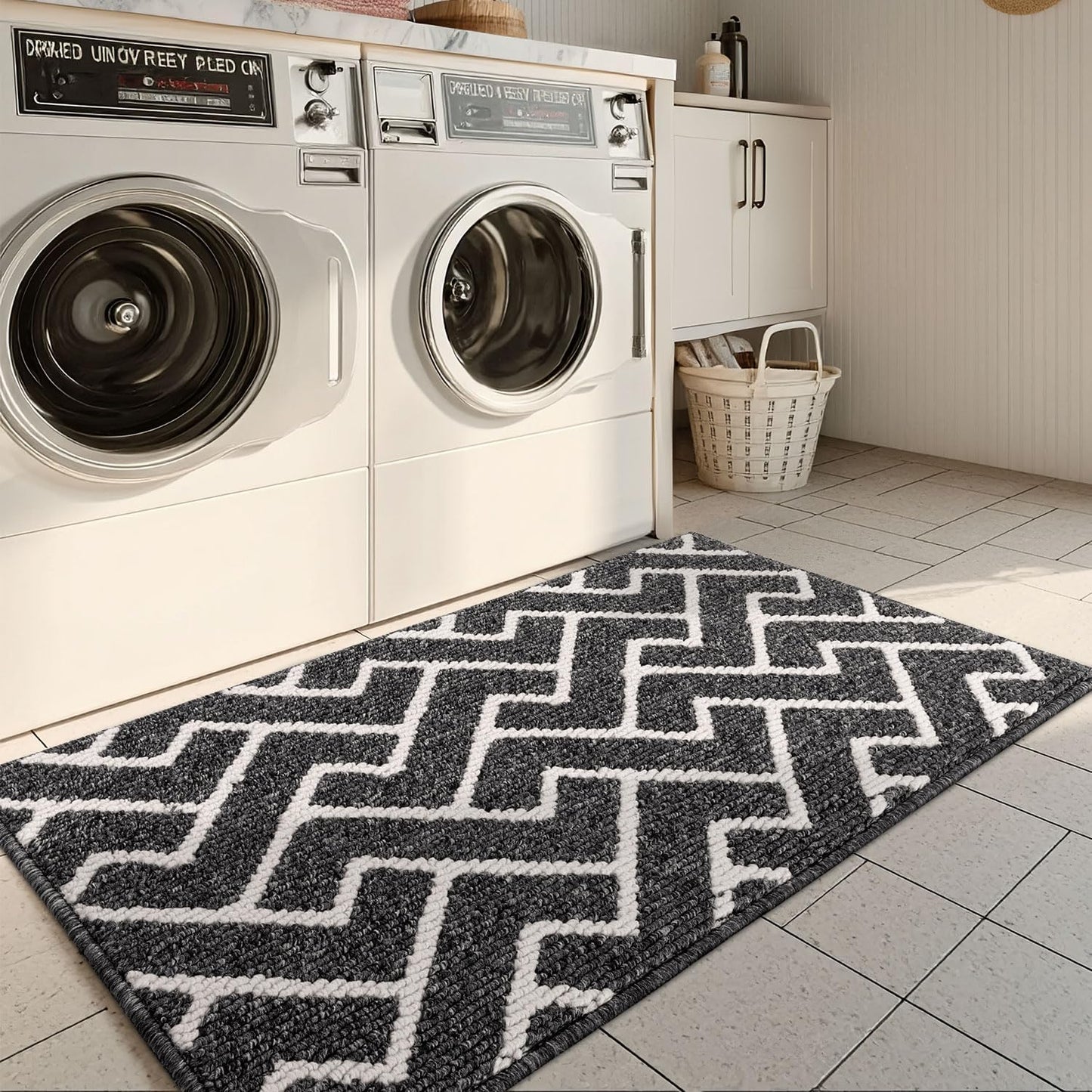 hicorfe Kitchen Rugs and Mats Sets,Super Absorbent Polypropylene Non-Slip Rug,Soft Comfort Floor Mat,Washable for Kitchen,Hallway,Office,Sink,Laundry(24" x 35",Black)