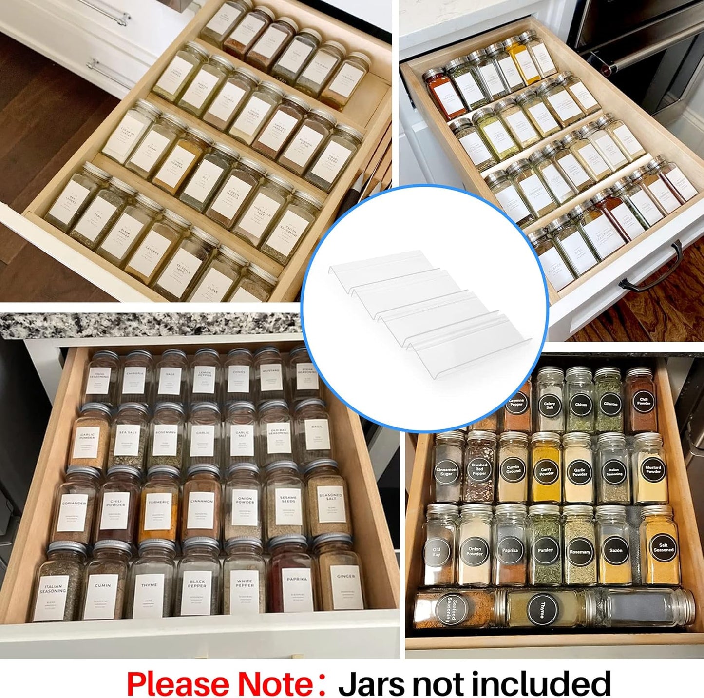 MIUKAA Clear Acrylic Spice Drawer Organizer, 4 Tier Seasoning Jars Drawers Insert, Kitchen Spice Rack Tray for Drawer/Countertop (Jars not included)