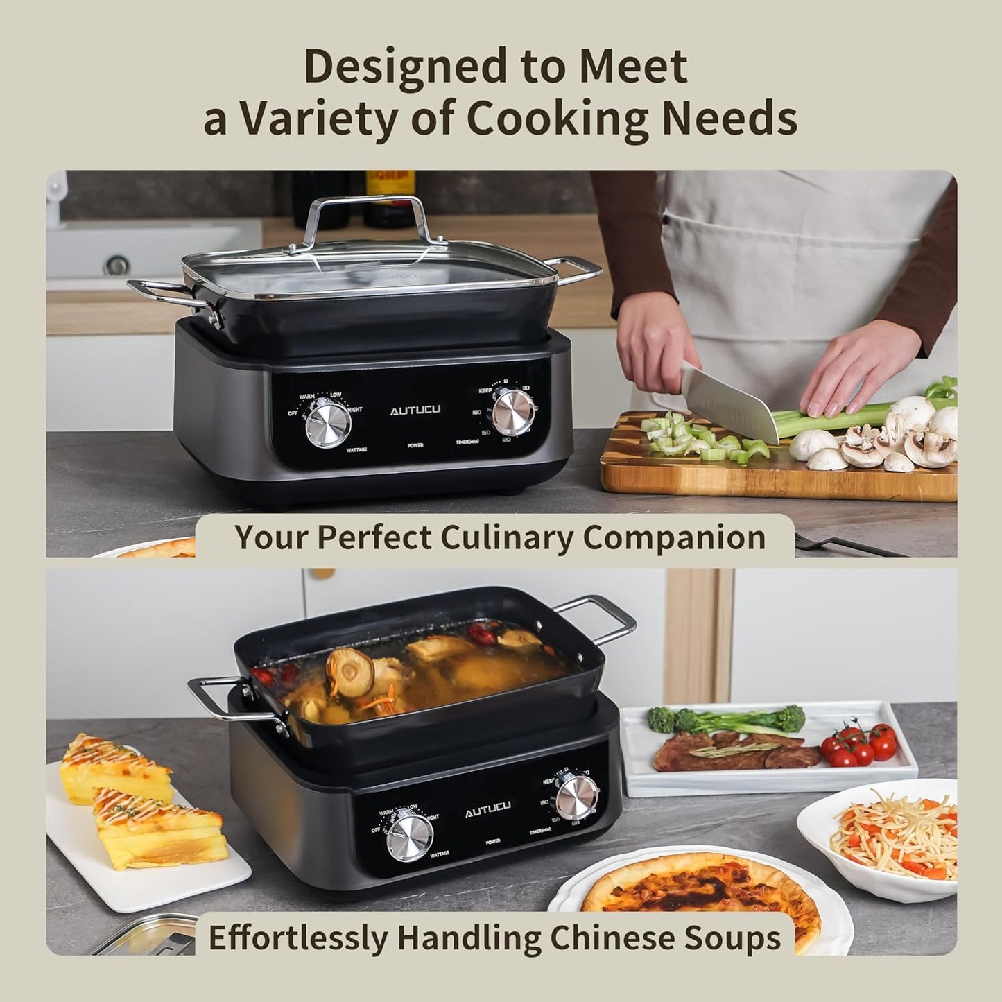 7-Quart Slow Cooker - PFOA-Free Nonstick Pot with 3 Heat Settings & Timer - Dishwasher & Oven Safe for Effortless Cooking, Perfect for Family Meals & Parties