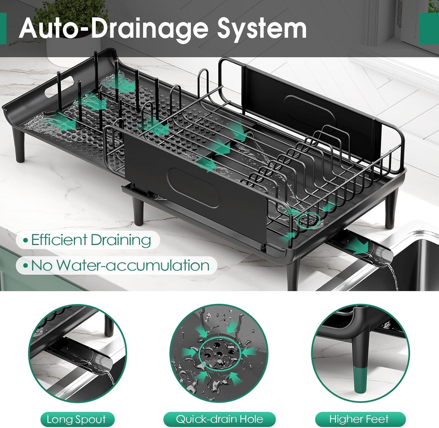 Extendable Dish Drying Rack for Kitchen Counter, Large Expandable Dish Rack with Multifunctional Drainboard for Pan Pot, Collapsible dish drainer, Foldable Plate Strainer for Home Countertop Storage