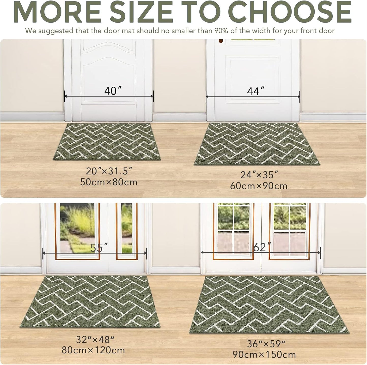 hicorfe Kitchen Rugs and Mats Sets,Super Absorbent Polypropylene Non-Slip Rug,Soft Comfort Floor Mat,Washable for Kitchen,Hallway,Office,Sink,Laundry(24" x 35",Green)