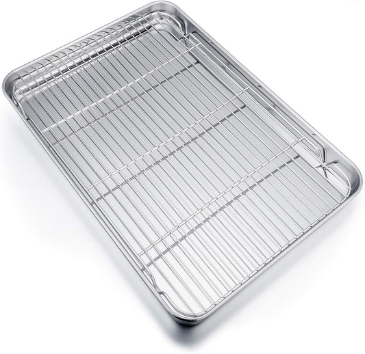 P&P CHEF 19.6 Inch Baking Sheet Pan with Rack Set, Stainless Steel Cookie Sheet Pan Tray with Cooling Rack for Oven Use, Cooking Roasting, Non Toxic & Dishwasher Safe, Heavy Duty