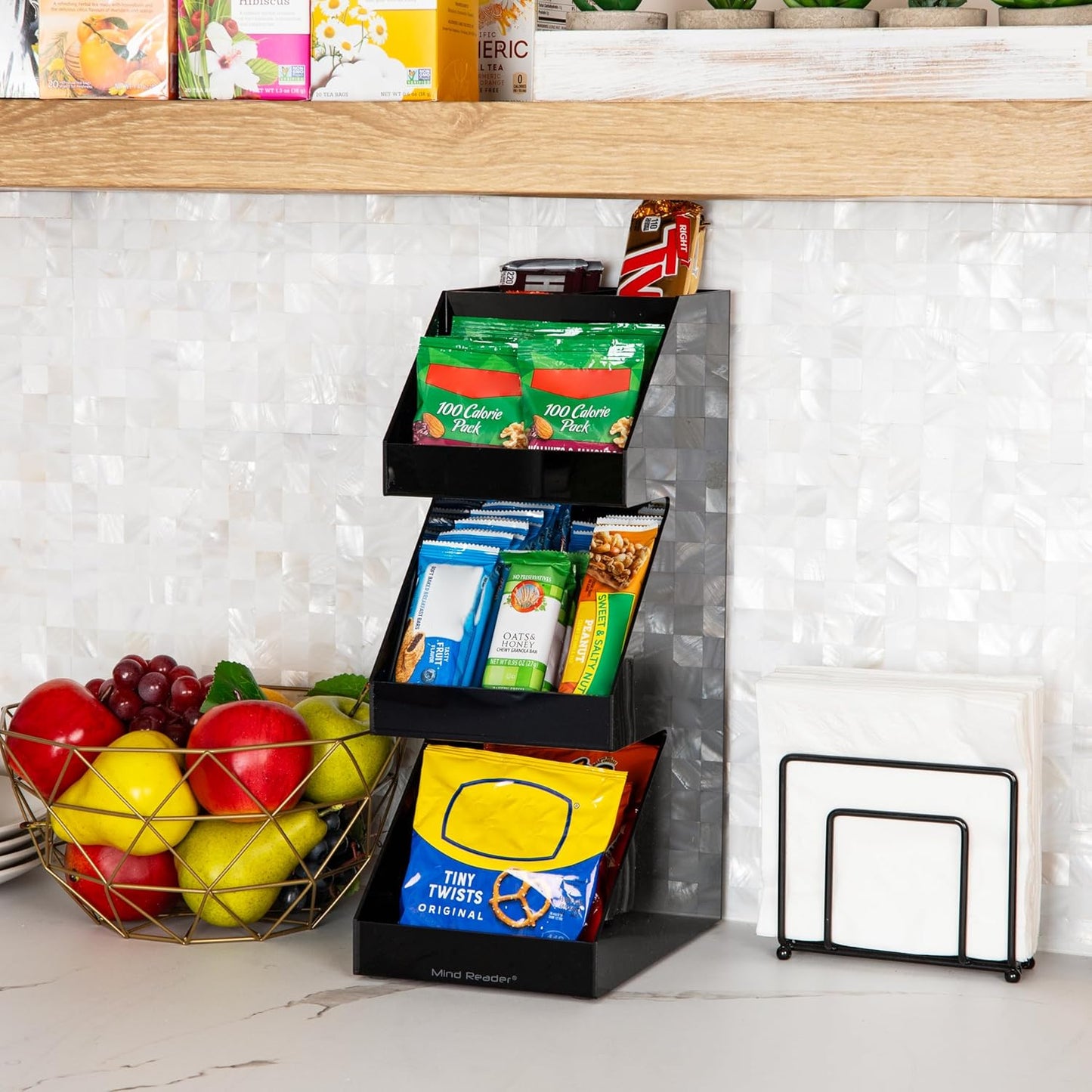 Mind Reader Coffee Tea Utensil and Condiment Station, Countertop Organizer, Coffee Bar, Kitchen, 6"L x 9"W x 16"H, Black