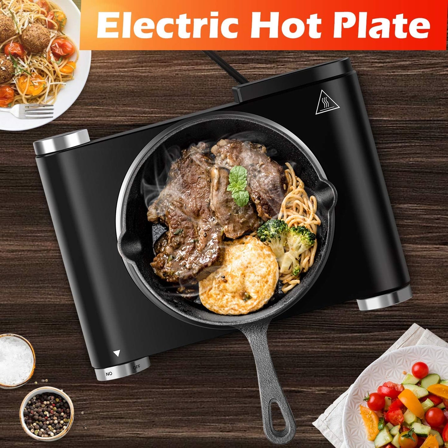 CUSIMAX Electric Burner Hot Plate for Cooking Cast Iron hot plates, Adjustable Temperature Control, Non-Slip Rubber Feet Stainless Steel Easy to Clean, Your Kitchen Assistant