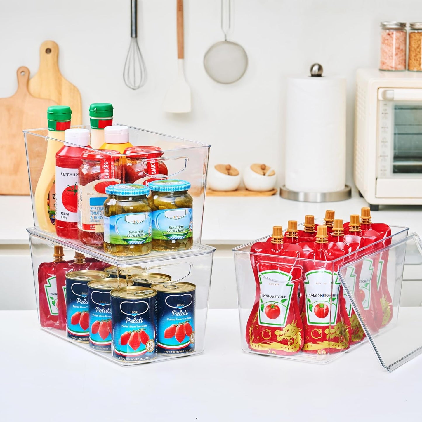 theaoo Clear Storage Bins with Lids Stackable - XLarge Plastic Containers for Pantry Organization and Storage - Perfect for kitchen,Fridge,Laundry Room,Bathroom,Garage,Closet,Cabinet Organizer -4 Pack