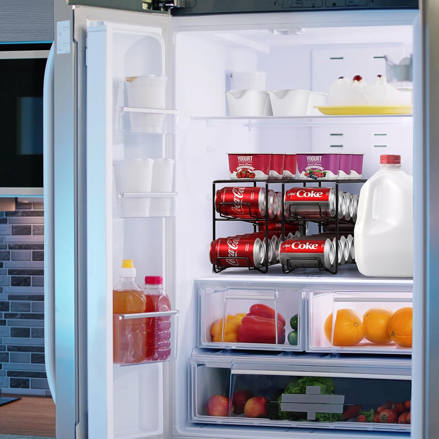 Sorbus 2-Pack Soda Can Dispenser Rack – Beverage Organizer for Refrigerator, Holds 12 Standard 12oz Cans (Black)