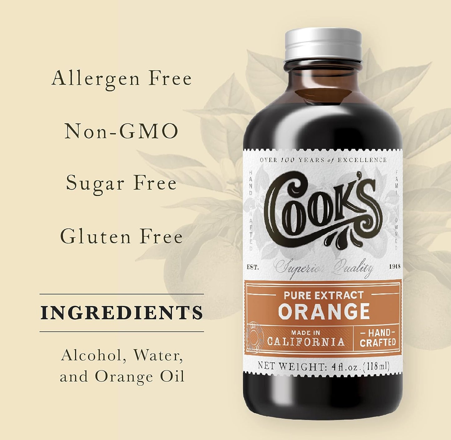 Cook's Pure Orange Extract From Florida Oranges | For Ice Cream, Cakes, Breads, Cookies and Drinks, 4 oz