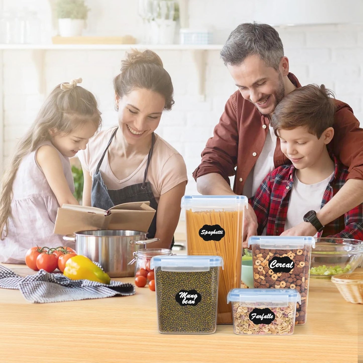 Vtopmart Airtight Food Storage Containers Set with Lids, 15pcs BPA Free Plastic Dry Food Canisters for Kitchen Pantry Organization and Storage, Dishwasher safe,Include 24 Labels, Blue