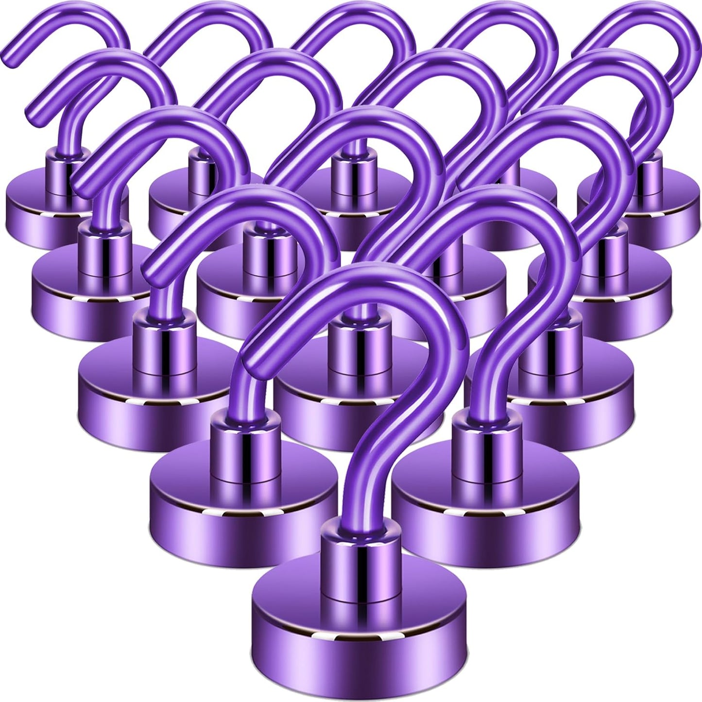 Neosmuk Magnetic Hooks,30lb+ Heavy Duty Earth Magnets with Hook for Refrigerator, Extra Strong Cruise Hook for Hanging, Magnetic Hanger for Curtain, Grill (Purple, 15 Pack)