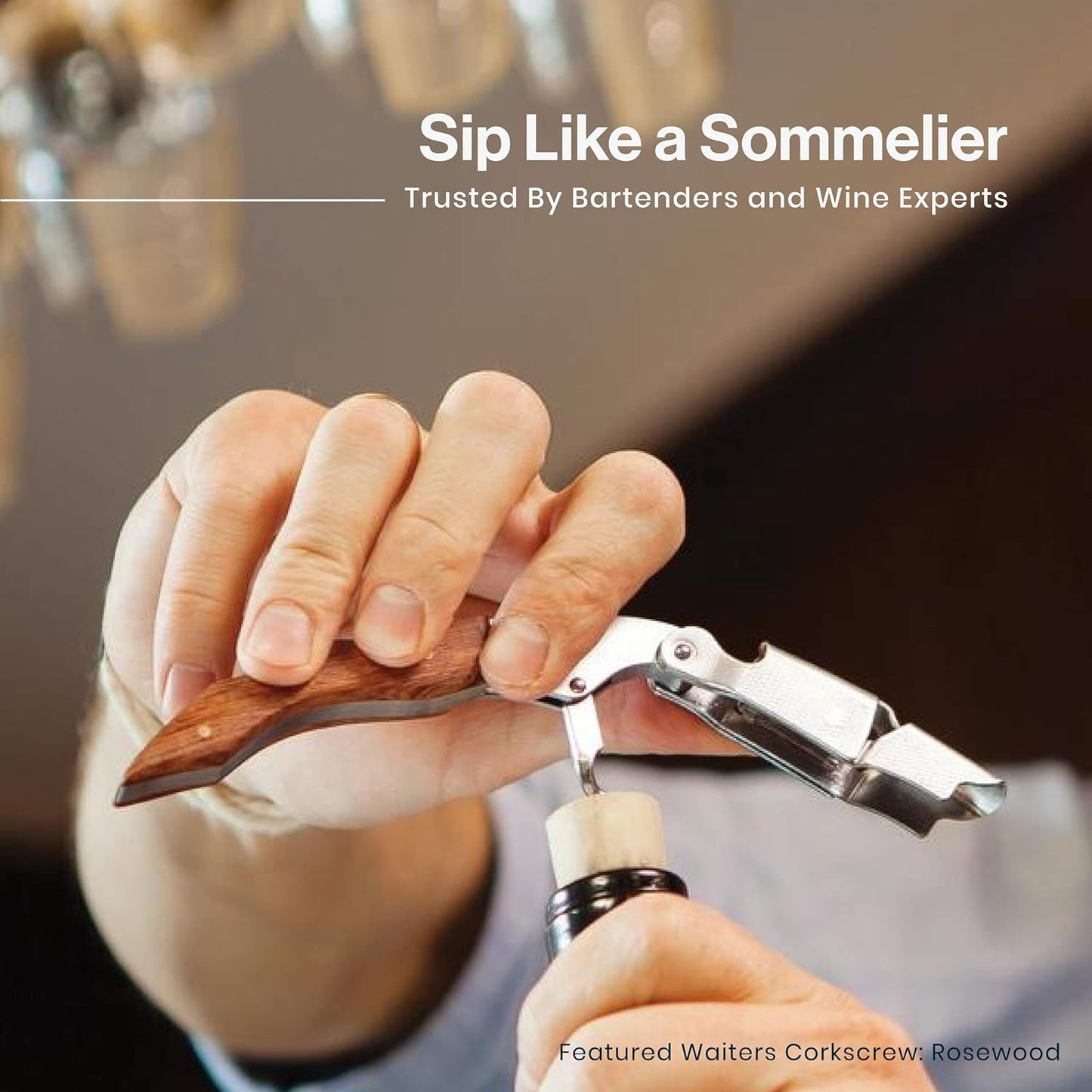 Hicoup Wine Opener - Professional Corkscrews for Wine Bottles w/Foil Cutter and Cap Remover - Manual Wine Key for Servers, Waiters, Bartenders and Home Use - Red Pear Wood