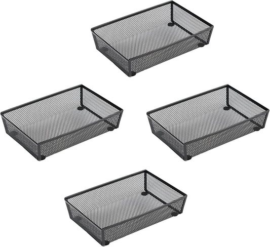 BYCY 4 Pack Silverware Drawer Organizer, Mesh Utensil Organizer for Kitchen Storage, Black Steel Metal Mesh Tray for Flatware Fork Spoon Knife (9 x 6 x 2 Inch,black)