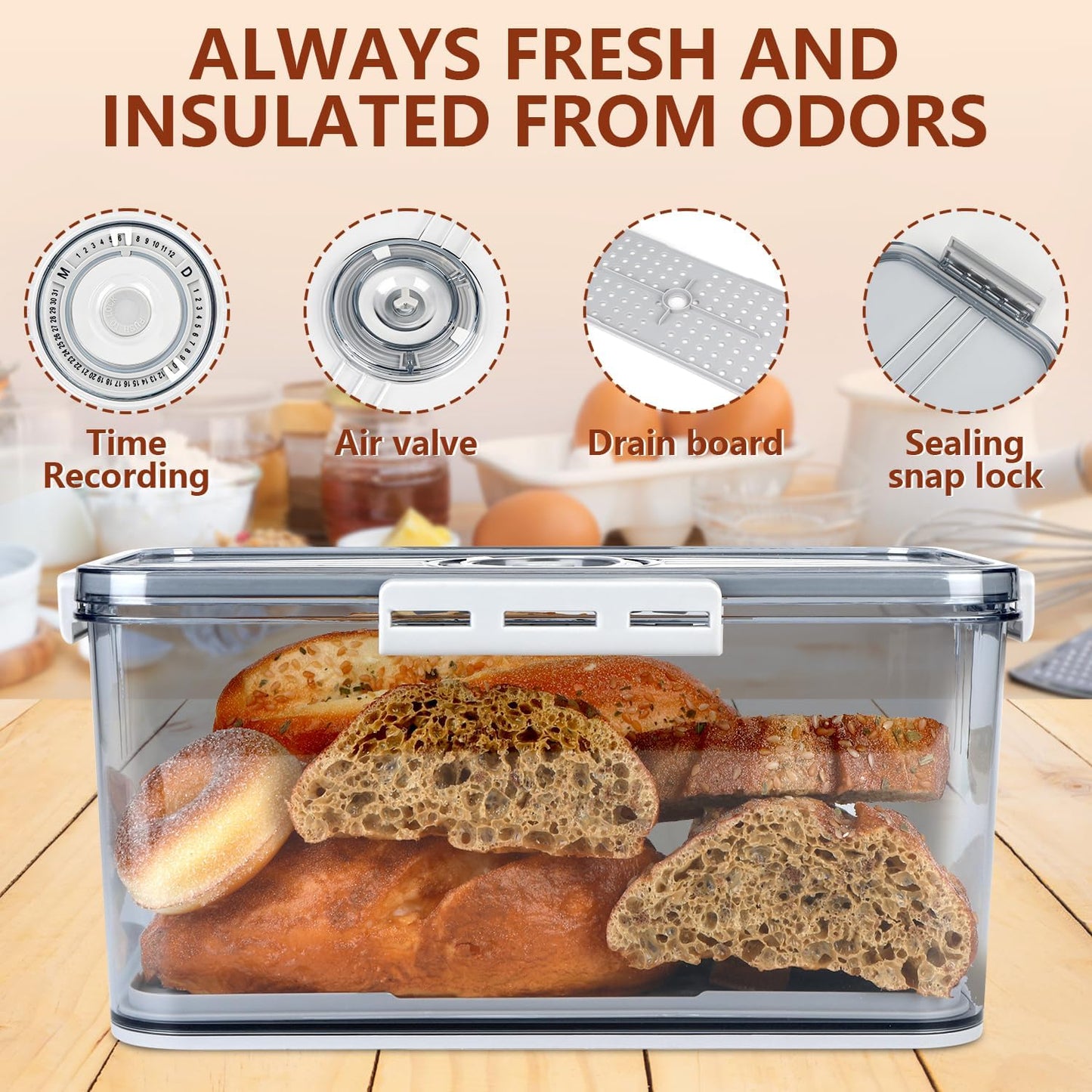 Large Bread Box for Kitchen Countertop,Plastic Bread Container,Bread Storage,Breadbox,Bread Storage For Homemade Bread,Fresh Bread Storage Container,Clear Bread Boxes,Bread Containers Storage Airtight