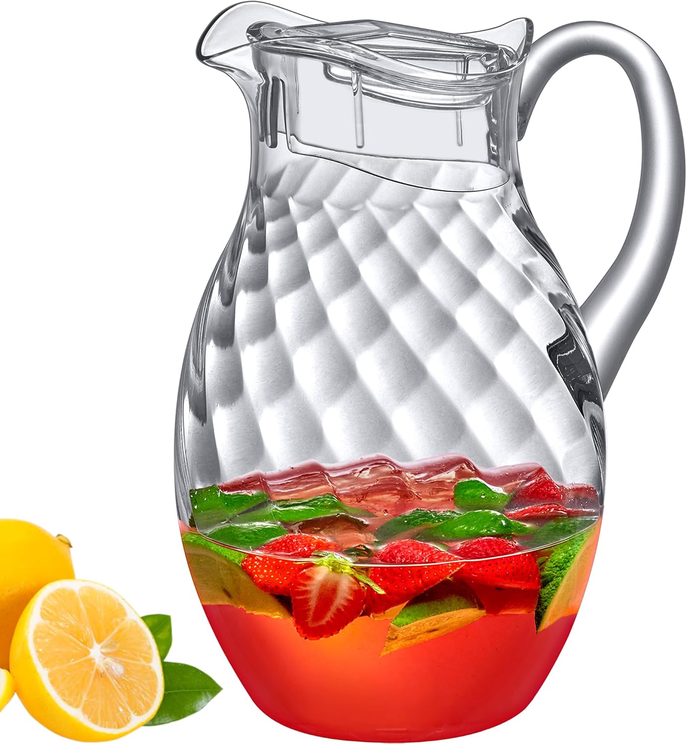 Amazing Abby - Bubbly Whirly Grand - Plastic Pitcher (96 oz, 3 Quart), Clear Water Pitcher with Lid, Fridge Jug, BPA-Free, Shatter-Proof, Great for Iced Tea, Sangria, Lemonade, Juice, Milk, and More