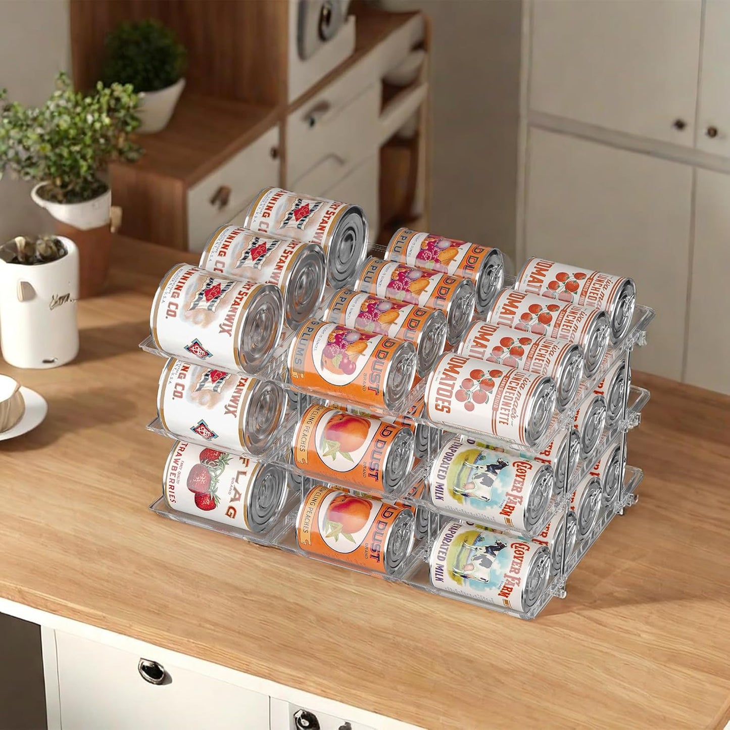 Can Organizer for Pantry Soda Can Organizer Automatic Rolling Food Pantry Storage Rack Can Dispenser for Fridge Holds 36 Cans, Fits 5.8-Inch Soda and Can, Set of 9