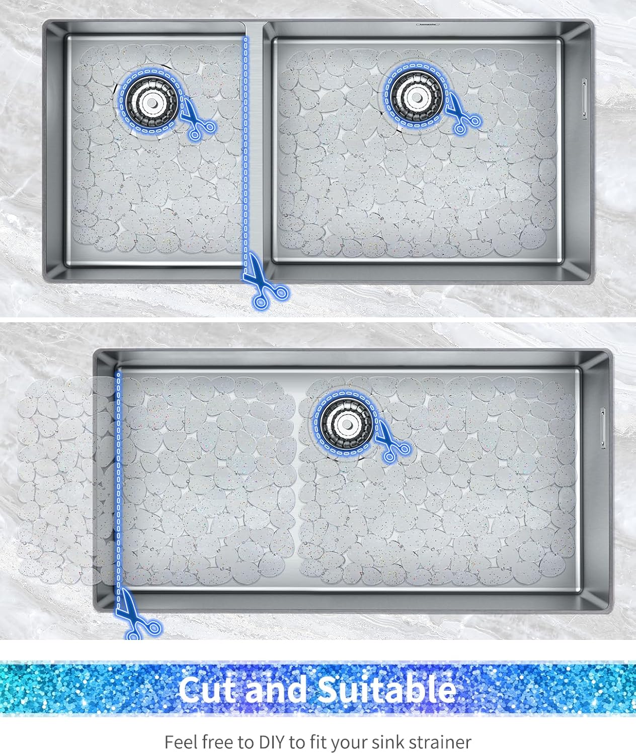 Bligli Pebble Sink Mat for Stainless Steel/Ceramic Sinks, PVC Eco-Friendly Sink Protectors for Bottom of Kitchen Sink, Dishes and Glassware, Fast Draining, 15.7 x 11.8 inch (2 Pack, Bling Clear)