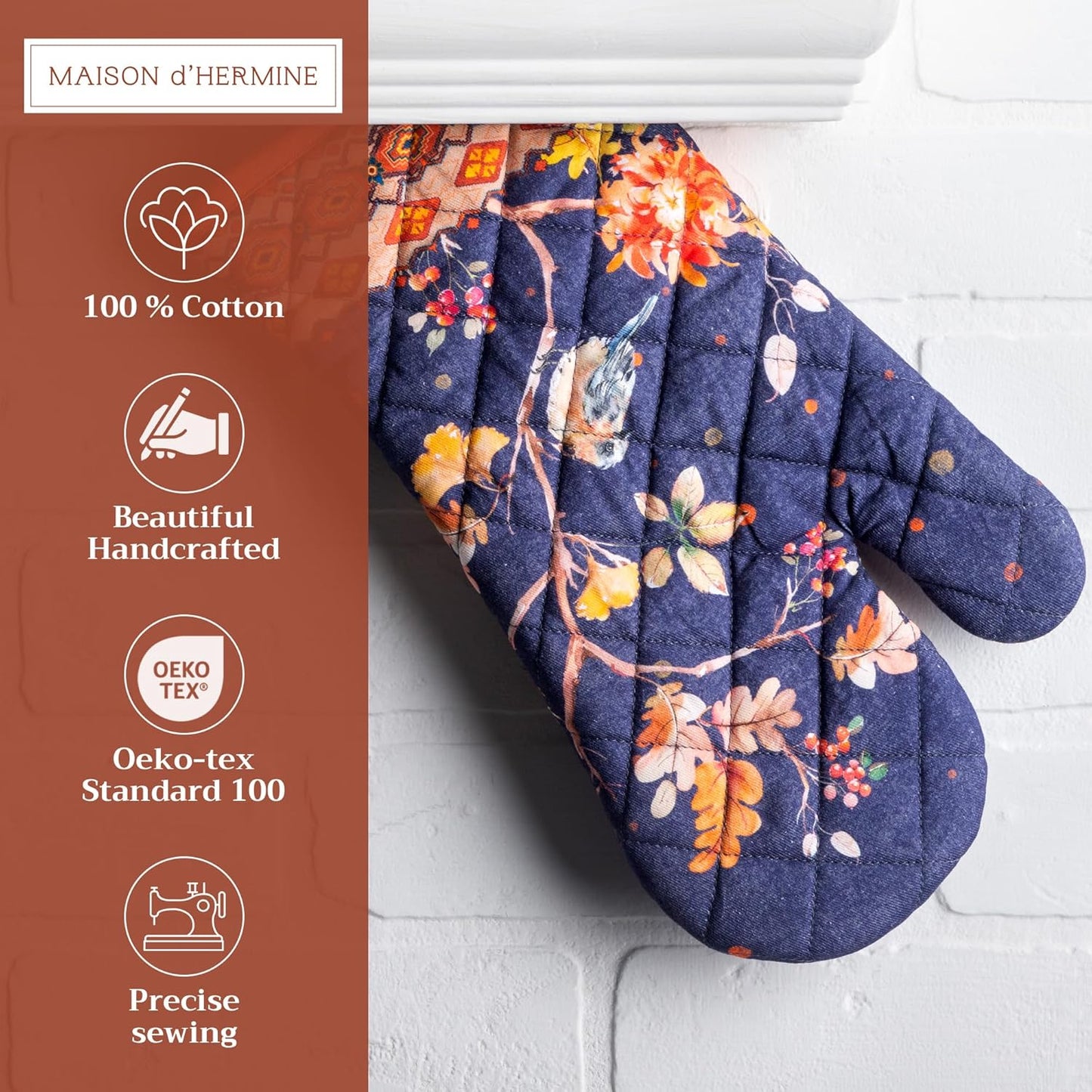 Maison d' Hermine Oven Gloves 100% Cotton Oven Mitt 7" x 13" with Loop Heat Resistant, BBQ, Cooking Gloves, Baking, Grilling, Kitchen, Handling Hot Pans (Pack of 1, Kelim - Infinity)