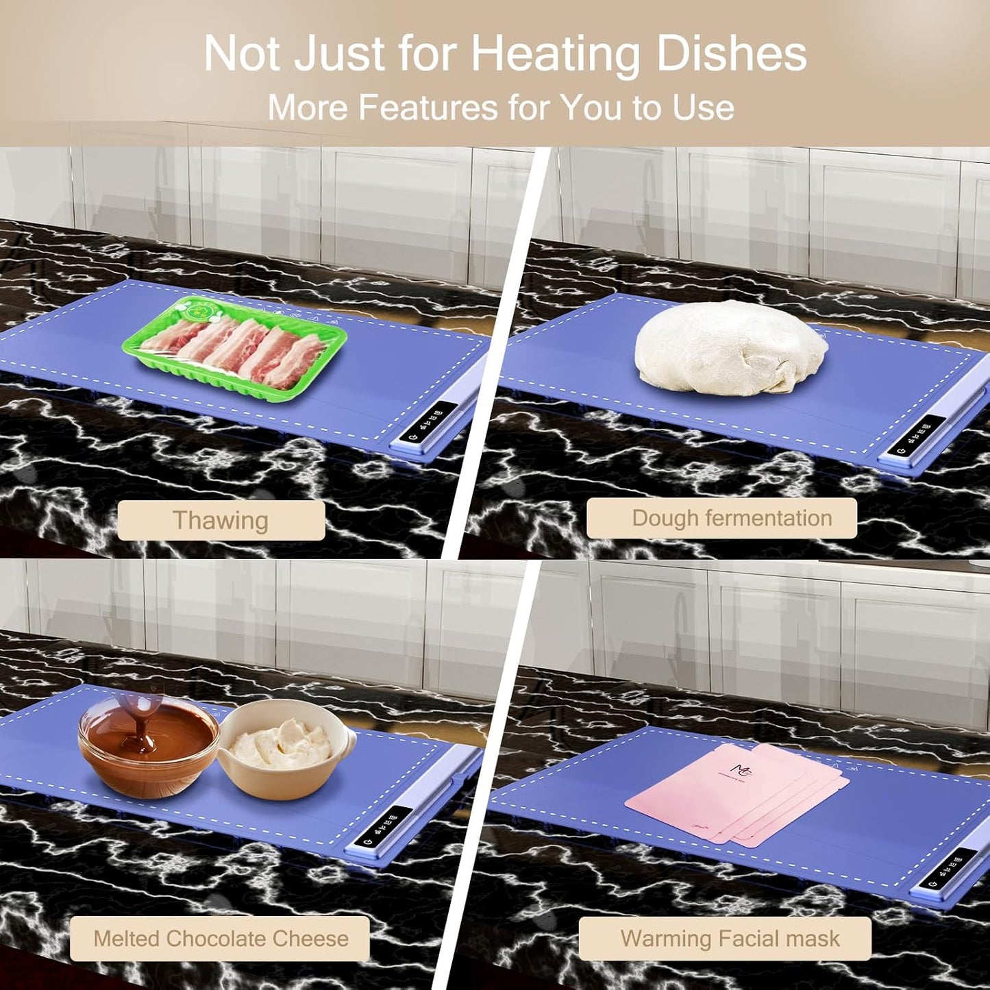 Electric Warming Tray-Kitchen Gadgets Portable Food Warmer,Foldable Roll Up Silicone Food Warming Mat with 3 Temperature Settings,Versatile Food Warmers for Parties Buffet (Blue-2Pack)