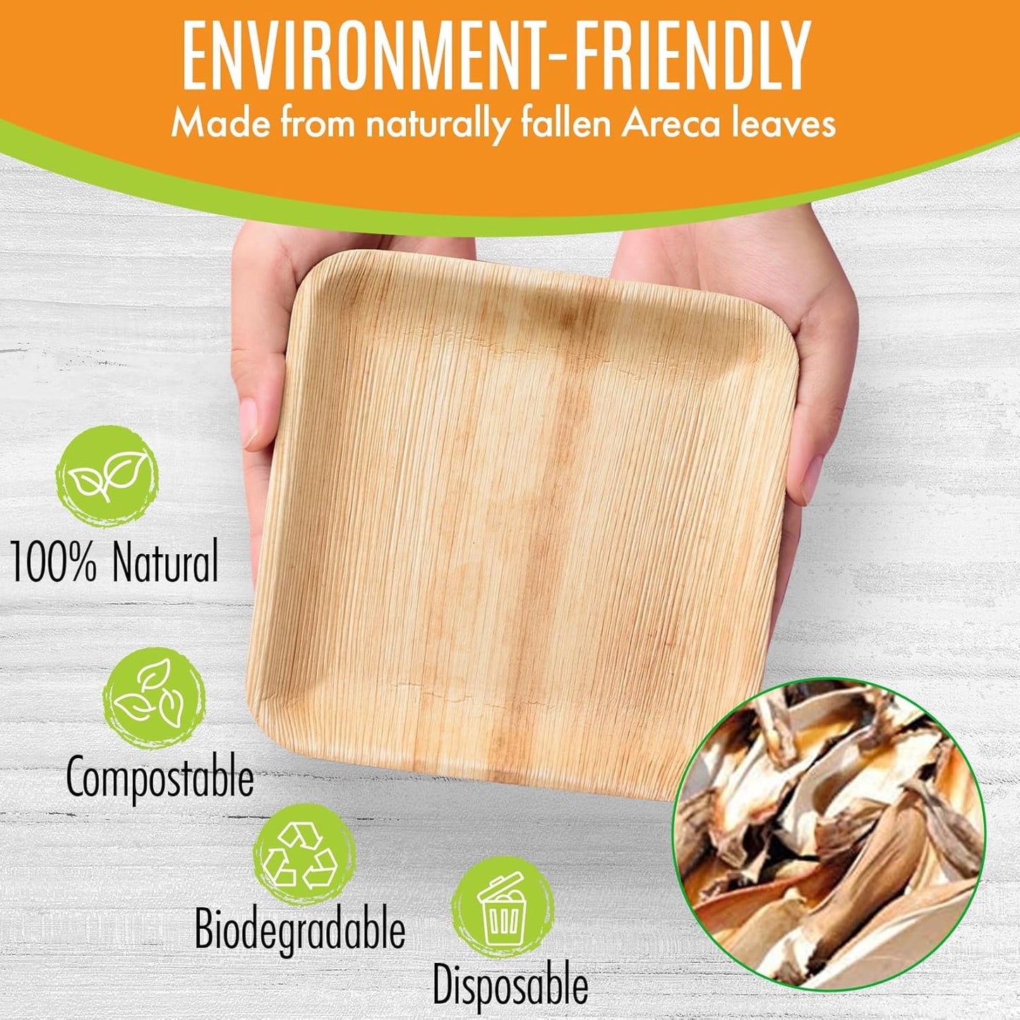 Raj Palm Leaf Bulk Plates like Bamboo plates Disposable, Decorative Compostable Tableware for wedding, Lunch, Dinner, Birthday, Camping, Outdoor BBQ, Picnic (6" (300 Pack))