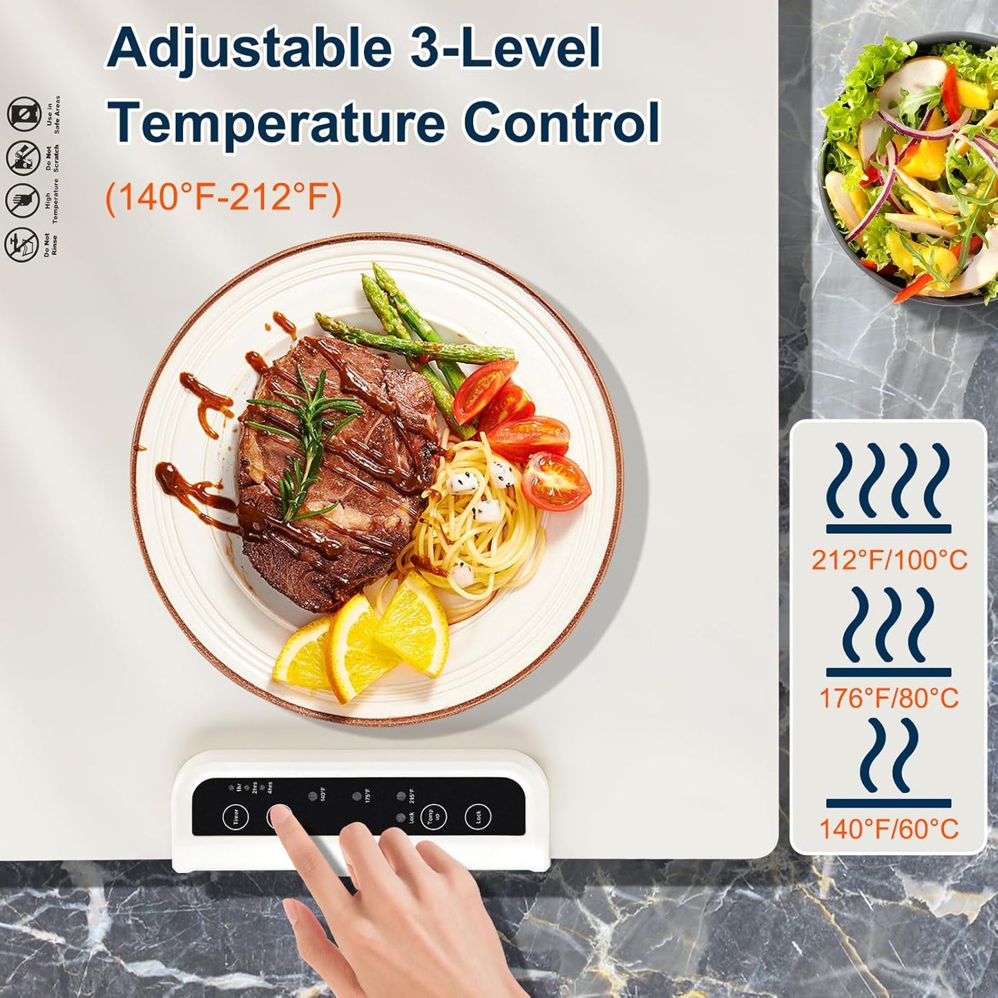 Warming Mat for Food, Full Surface Heating Electric Warming Tray for Food, 3-Temperature Settings Portable Food Warming Mat, Auto Shut-Off Rollable Warming Trays for Buffets Party, Gatherings White