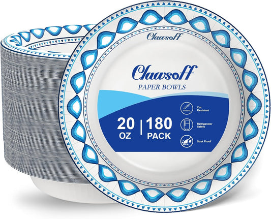 20 oz 180 Pack Paper Bowls Bulk, Soak Proof Heavy Duty Paper Bowls, Cut Proof Small Soup Bowl, Disposable Bowl for Party, Birthday and Picnic