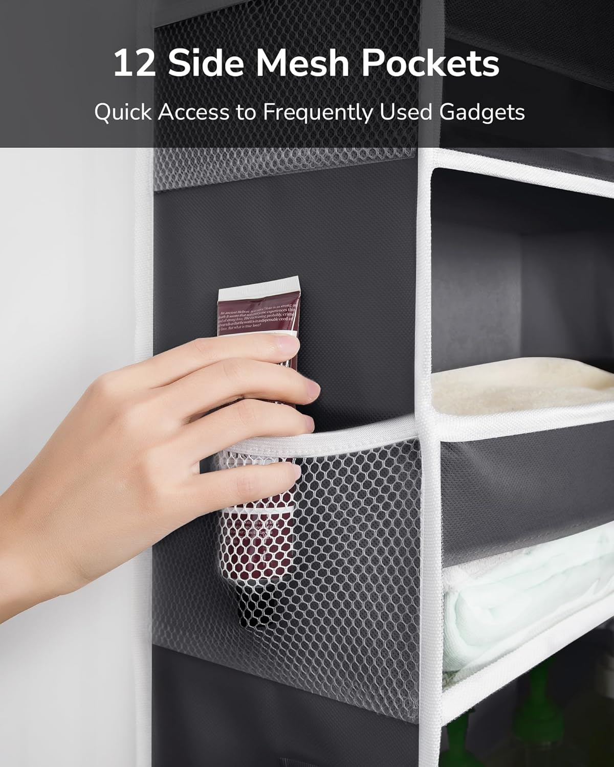 ULG Over The Door Organizer with 6 Large Pockets 12 Side Pockets, 50lbs Weight Capacity Door Hanging Organizer for Bedroom, Bathroom, Pantry, Nursery Storage, Dark Gray