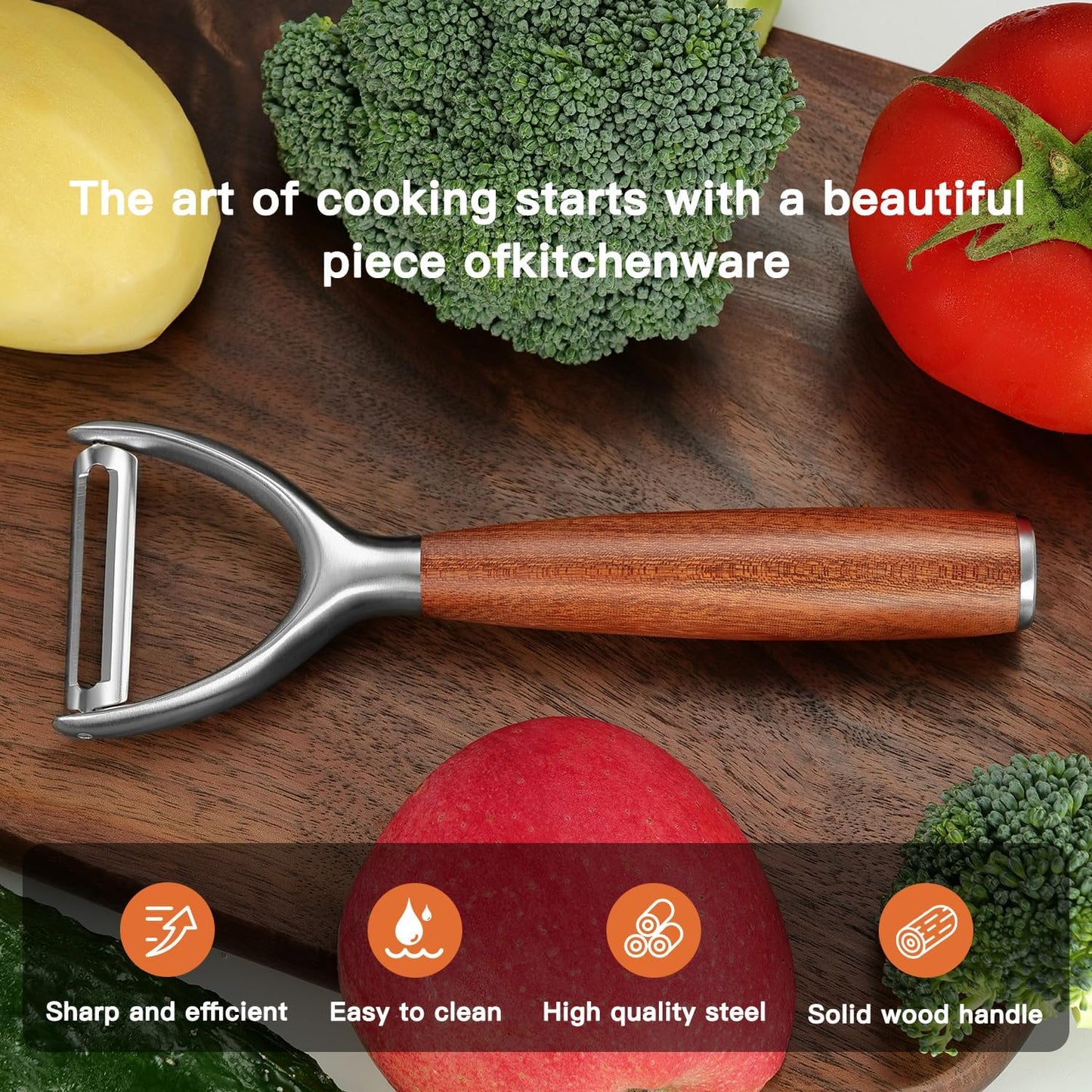 Premium Y Type 304 Stainless Steel Multifunctional Kitchen Peeler Real Wood Handle Ultra Sharp Blade Vegetable Potato Apple(Aosuan)