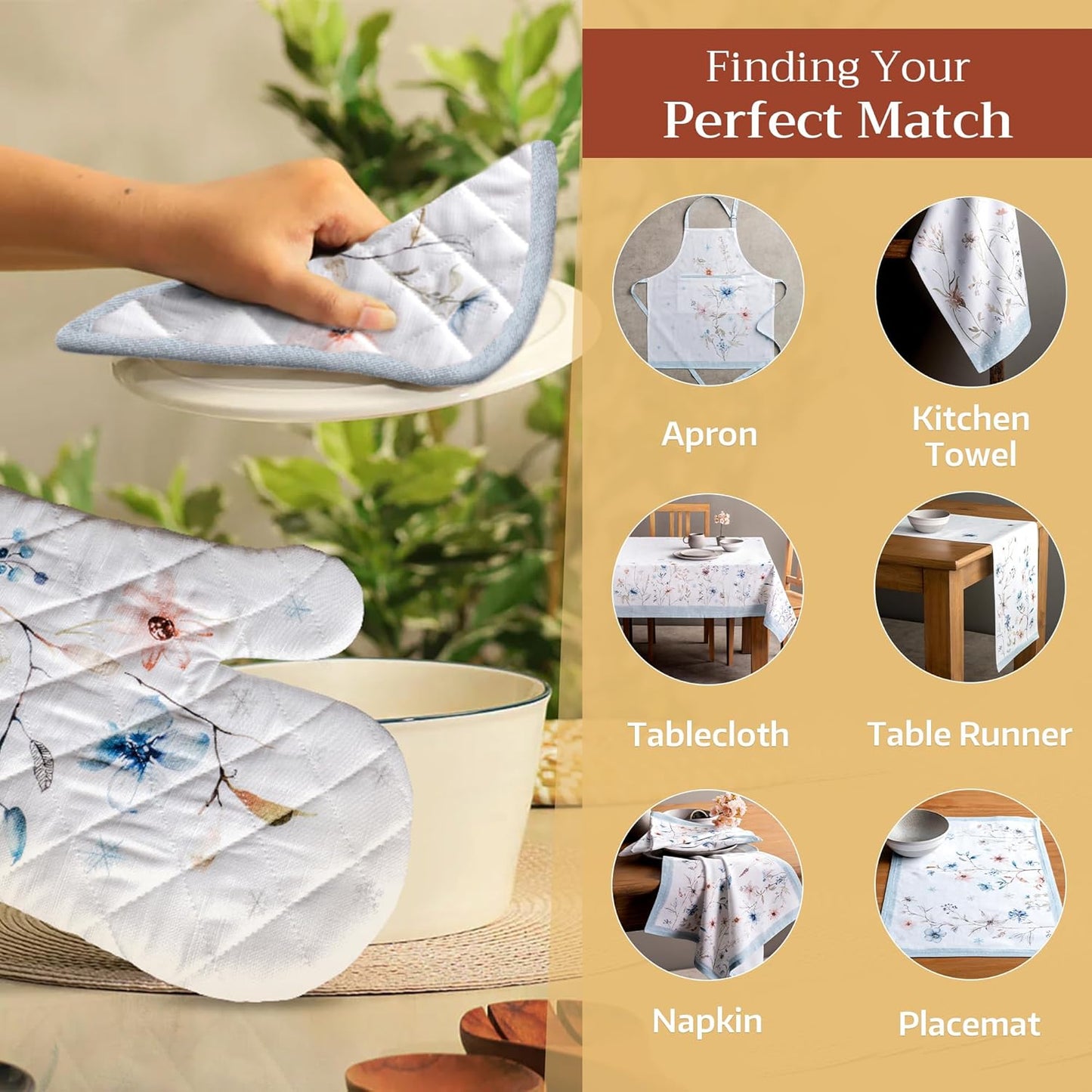 Maison d' Hermine Pot Holders 100% Cotton Heat Resistant Potholders 8" x 8" Hot Pads with Loop BBQ, Cooking, Baking, Grilling, Kitchen, Handling Hot Pans (Pack of 1, Ice Florals)