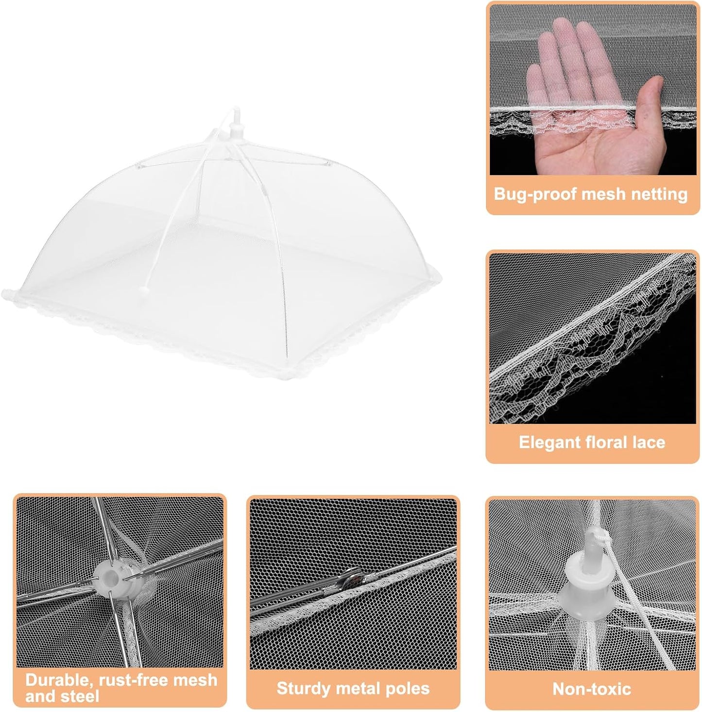 uxcell 3 Pcs Large and Tall Food Covers 13" Mesh Food Covers for Outdoors Collapsible Food Protector Covers Tent for Parties Outdoor Picnics BBQs, White