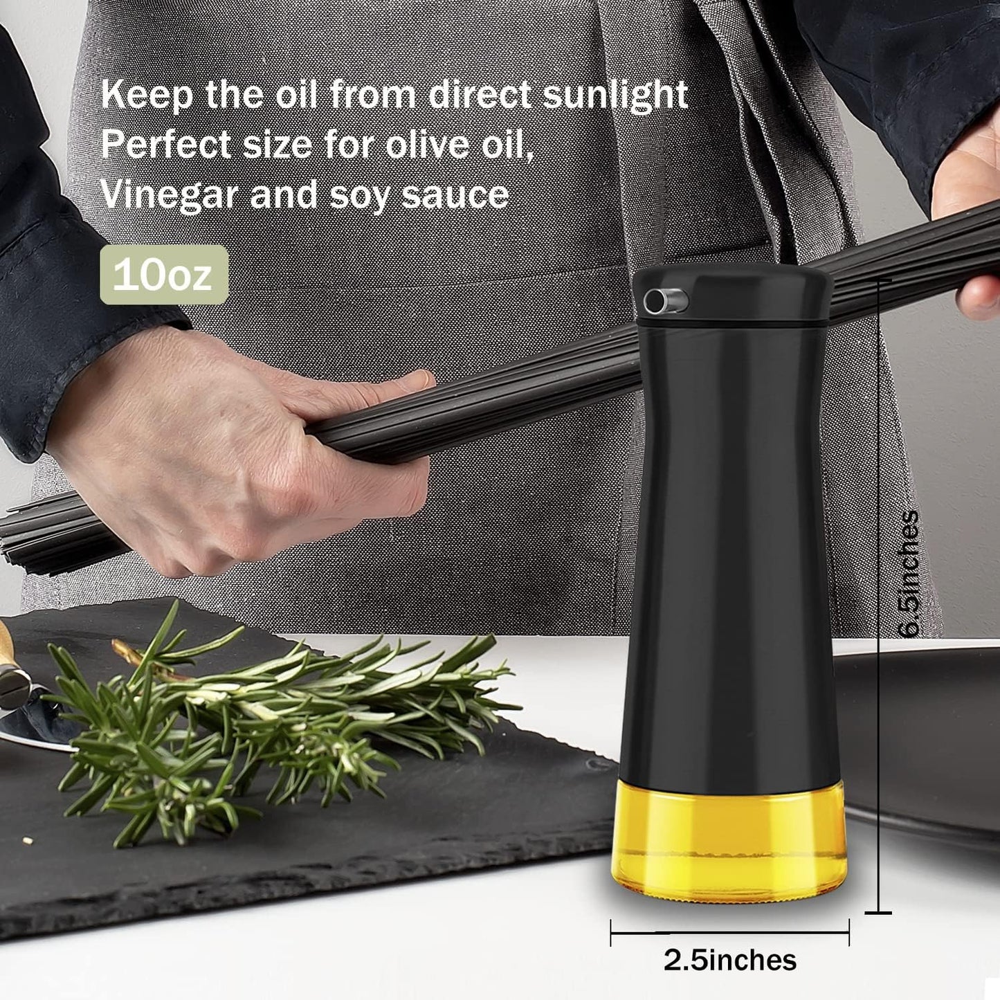 Aelga Black Oil And Vinegar Dispenser Set - 2 Pack Oil Dispenser Bottle for Kitchen with No-Drip - Black Kitchen Decor and Accessories for Home Restaurants Weddings