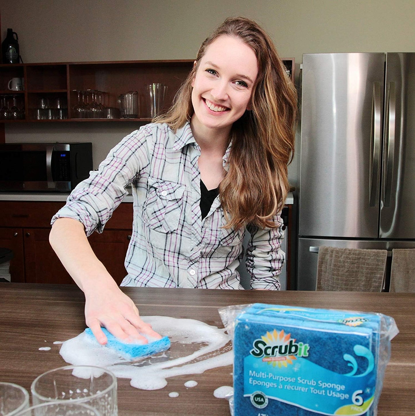 Scrubit Non-Scratch Cleaning Scrub Sponges- Scrubbing Dish Sponge Ideal for Washing Kitchen,Dishes, Bathroom &More – Dishwashing Sponge Along with A Thought Scrubber – 6 sponges