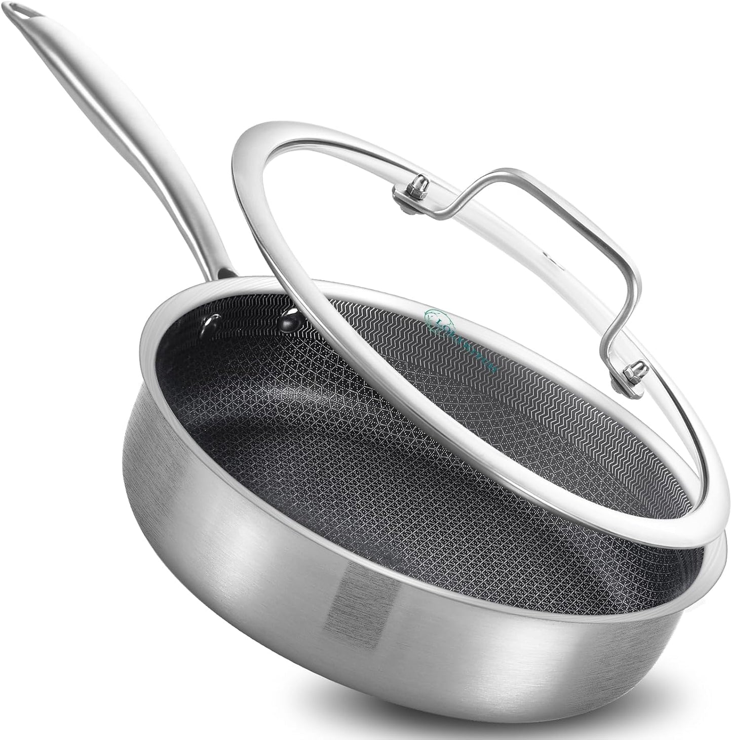 LOLYKITCH 3 Quarts Hybrid Stainless Steel Nonstick Sauté Pan,Skillet,10 Inch Induction Deep Frying Pan,Dishwasher and Oven Safe,Riveted Handle.