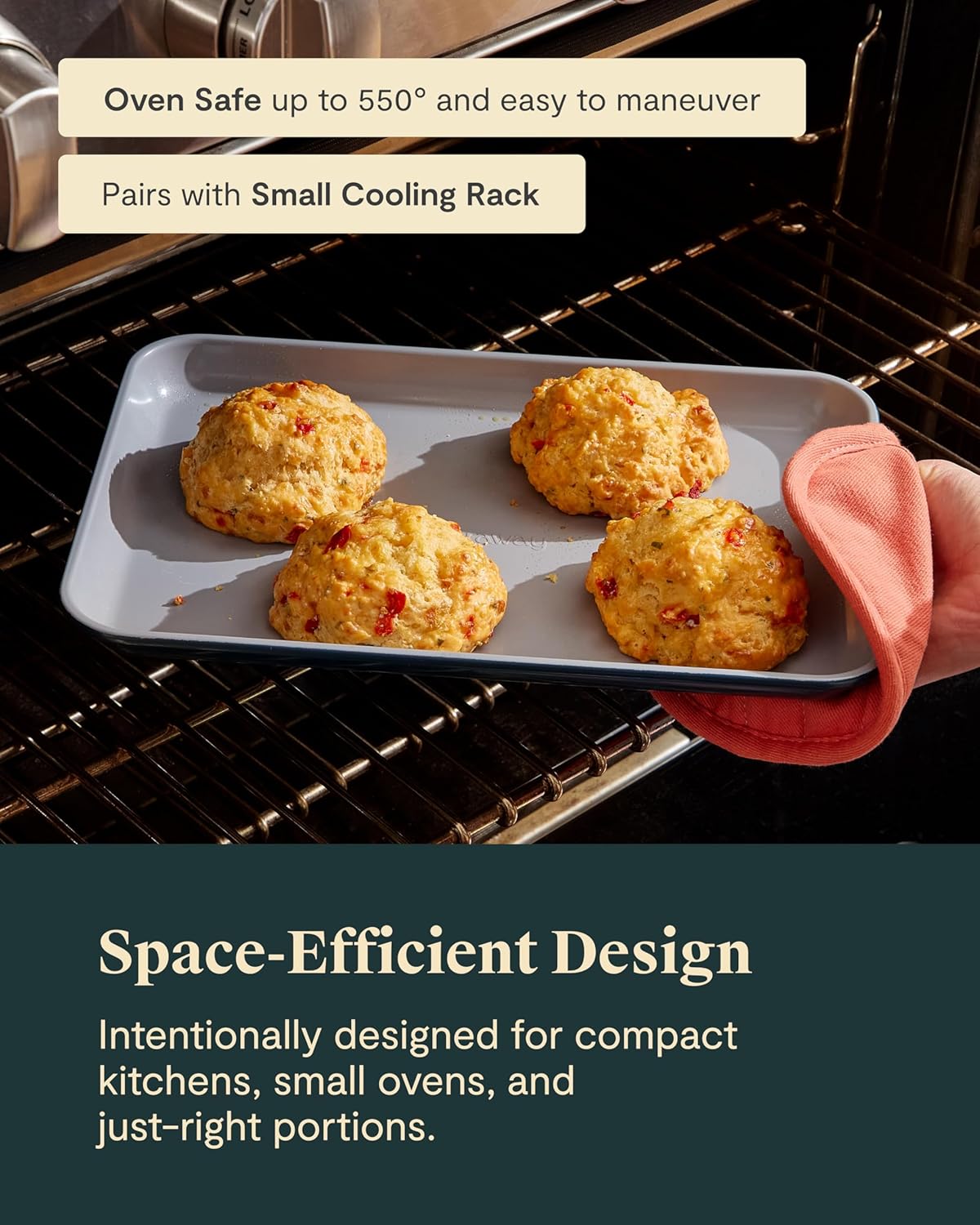 Caraway Nonstick Ceramic Small Baking Sheet Duo (9x13”) – Non-Toxic, PTFE & PFOA Free – Oven Safe – Aluminized Steel Core – Mini Sheet Pan for Baking, Roasting & More - Marigold