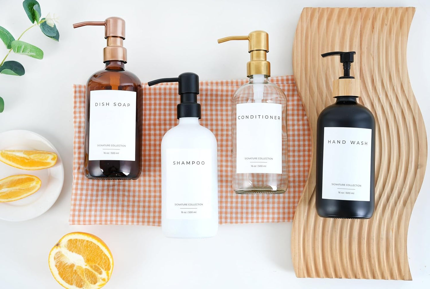 Emerson Soap Dispenser, Dish Soap Dispenser for Kitchen, Bathroom Set - Kitchen Soap Set, Glass Dispenser with Pump and Labels | 16 Oz, 2 Pack