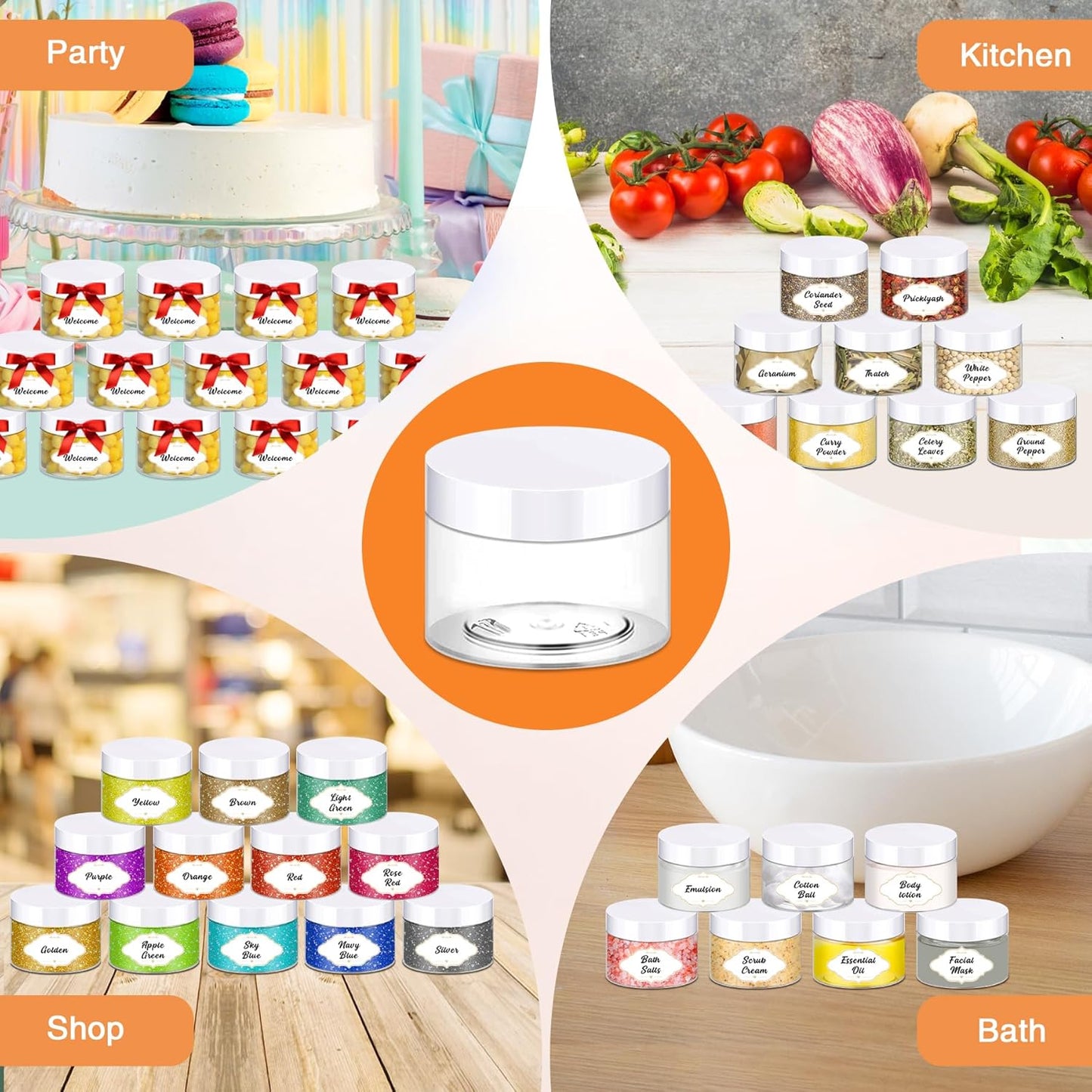 72 Pcs Plastic Jars, 4 OZ Plastic Jars with White Lids Round Clear Storage Containers Jar Leak Proof Slime Containers with Lids for Travel Refillable Slime Storage Jar for Beauty Product