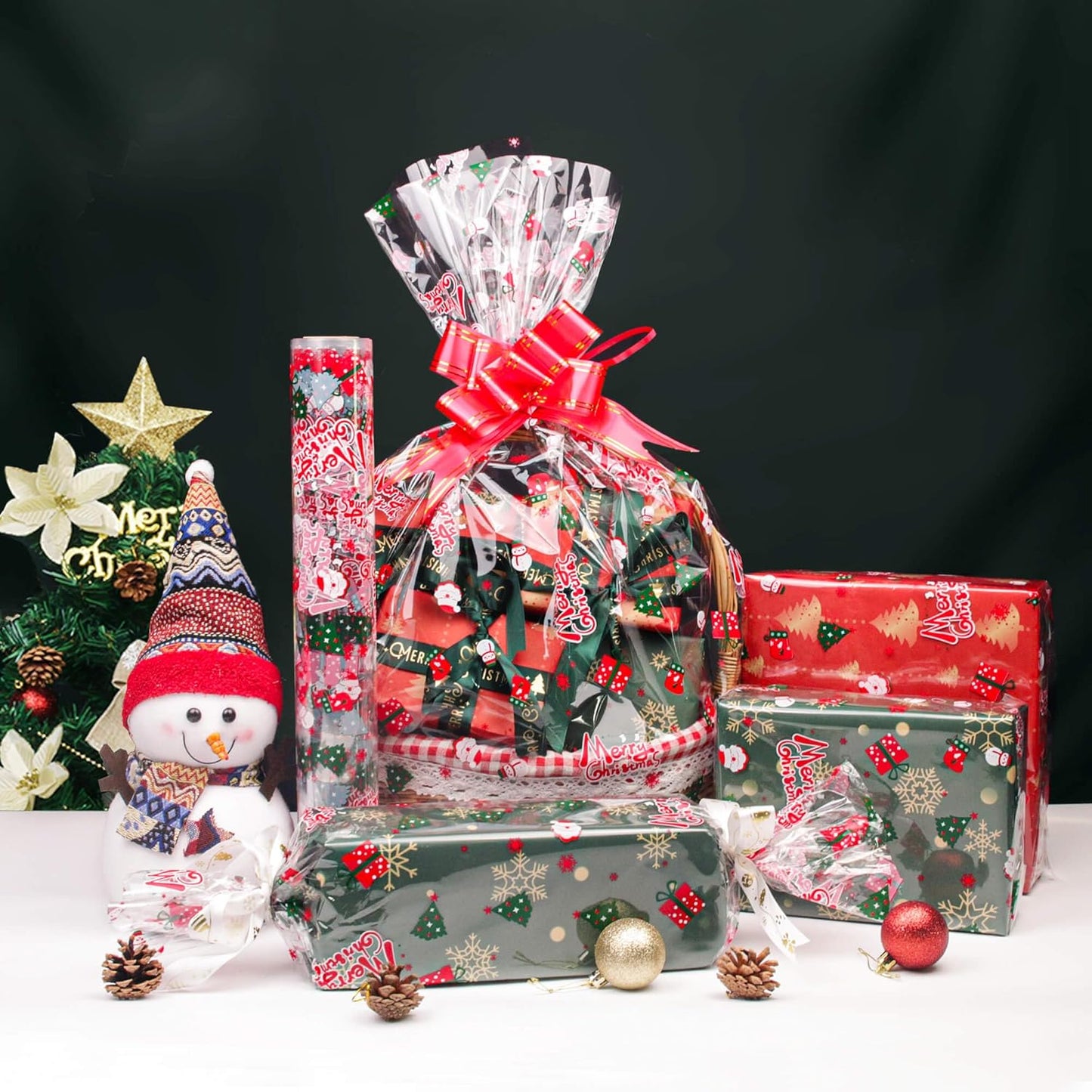 100' Long x 17.5' Wide Crystal Clear Cellophane Roll - 3 Mil Thicker Merry Christmas Cellophane for Gift Baskets, Flower Arts, Crafts, Food Treats Wrapping