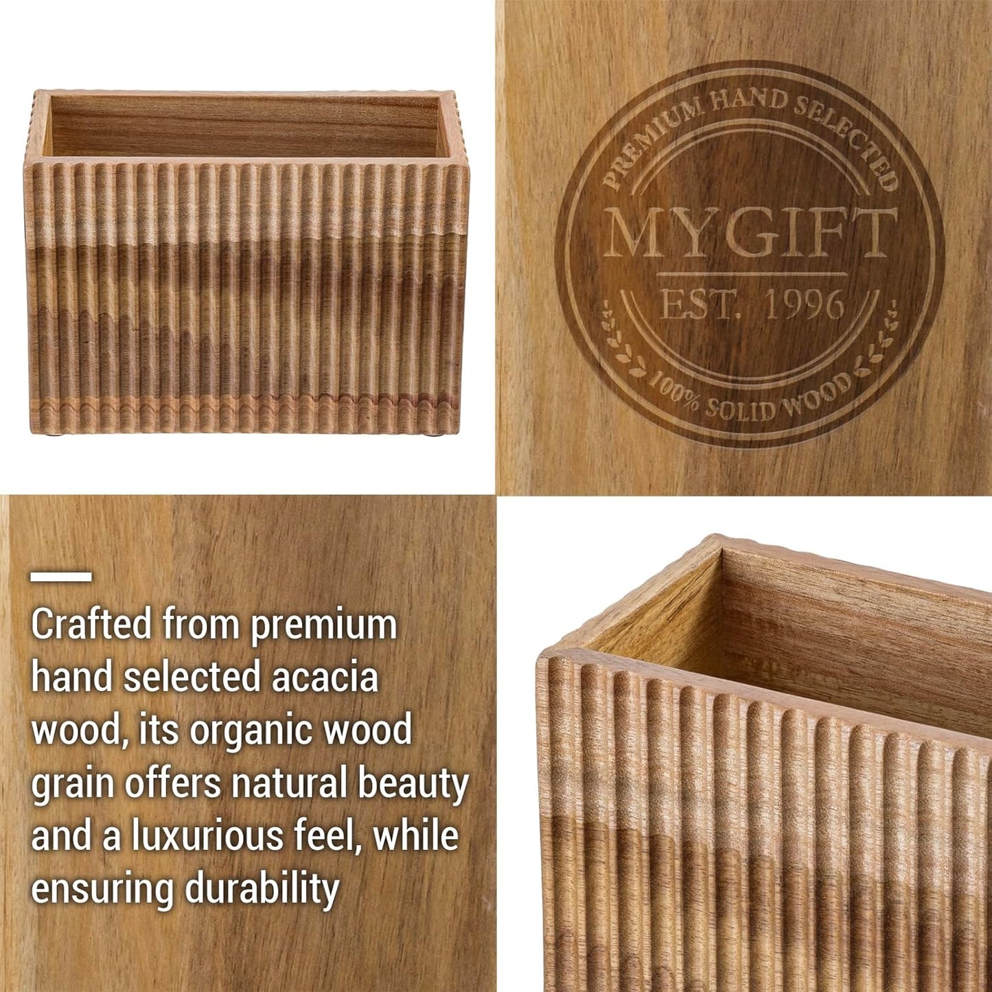 MyGift Fluted Premium Solid Acacia Wood Napkin Holder Rack Stand - Elegant Kitchen Table Organizer for Paper Napkins - Durable, Stylish, and Modern Design